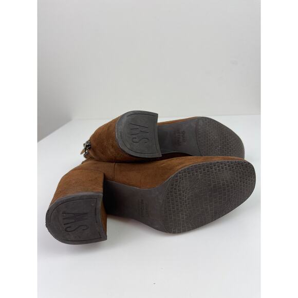 STUART WEITZMAN Bacari Camel Tan Brown Suede Back Zip Pull-On Ankle Booties 5.5 - Picture 10 of 10